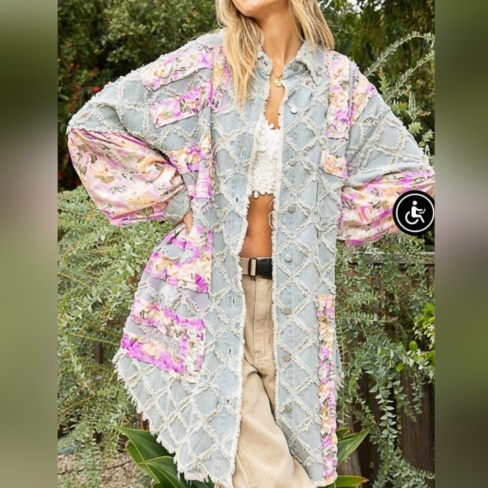 POL Floral Patchwork Denim Jacket NWOT Sz M - Picture 2 of 8